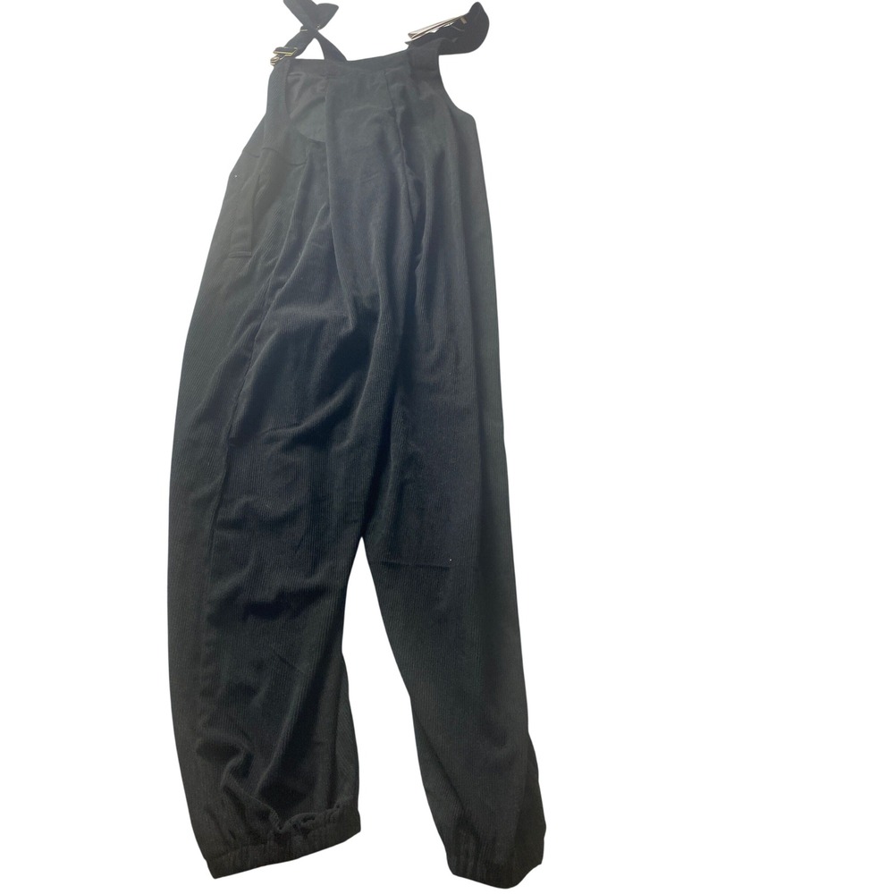 Yesno Womens Black Corduroy Overalls Wide Leg Adjustable Strap Casual Pants M